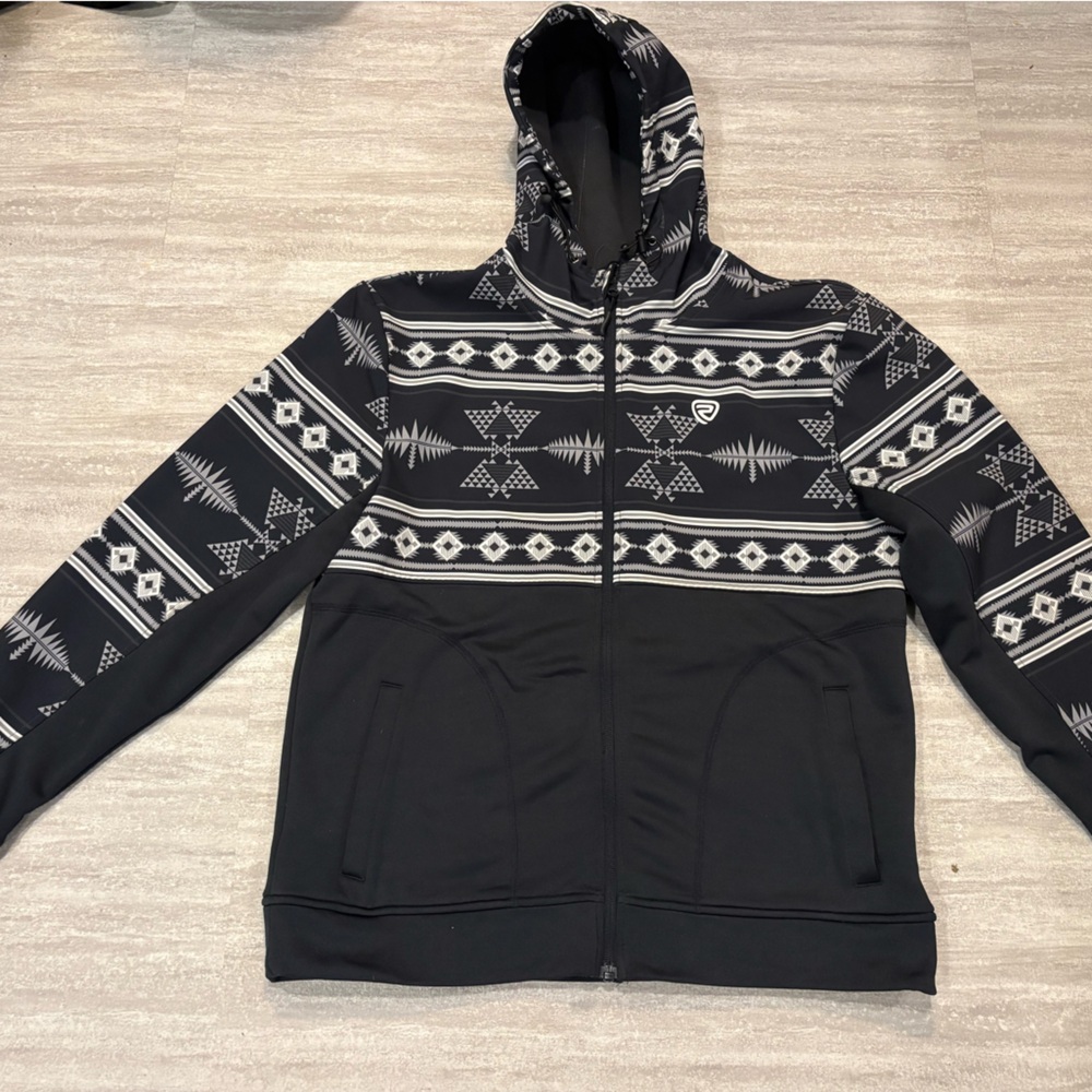 Hooey Black and White Patterned Zip-Up Jacket